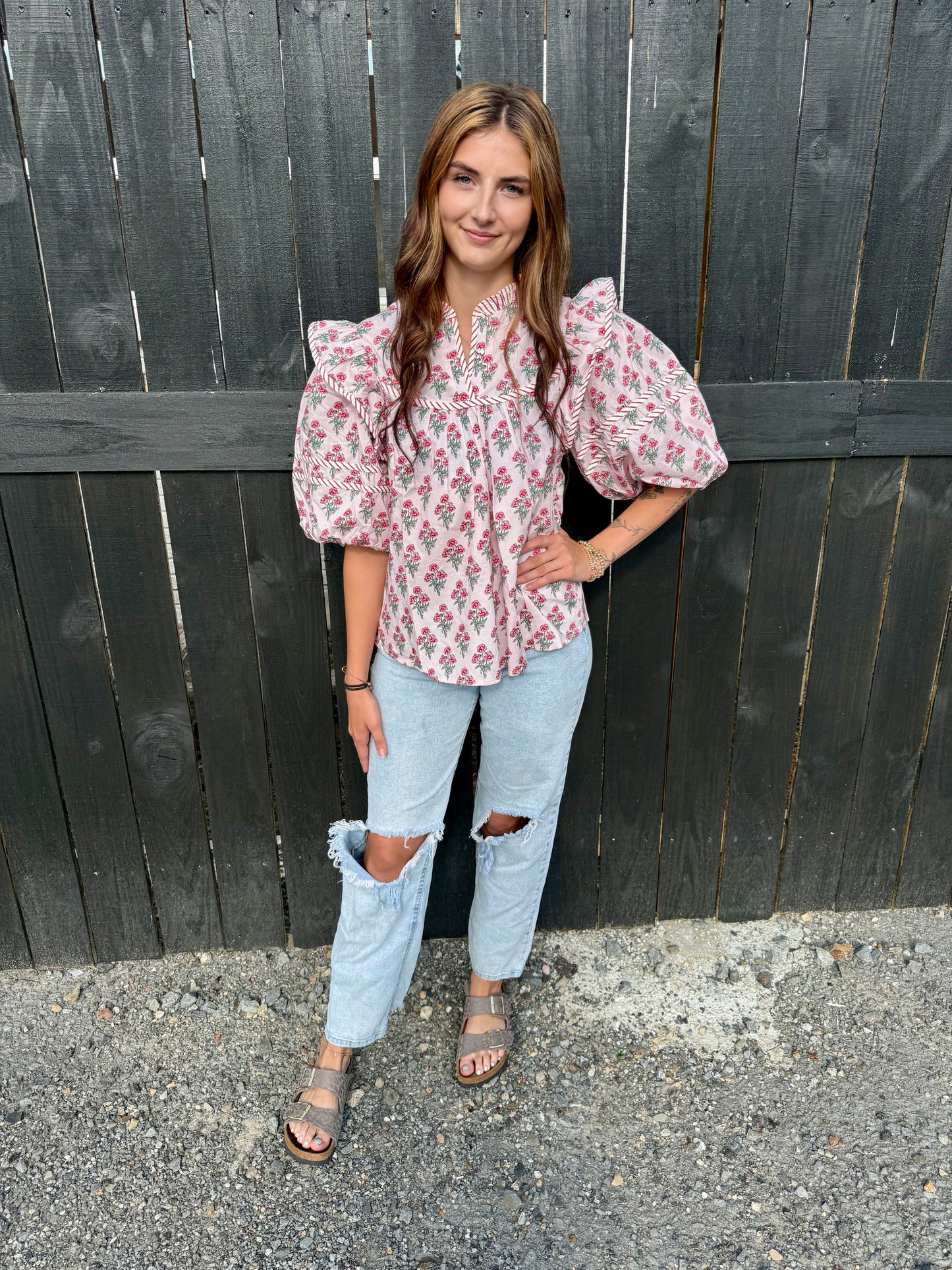 Pink Floral Bloom Ruffle Top