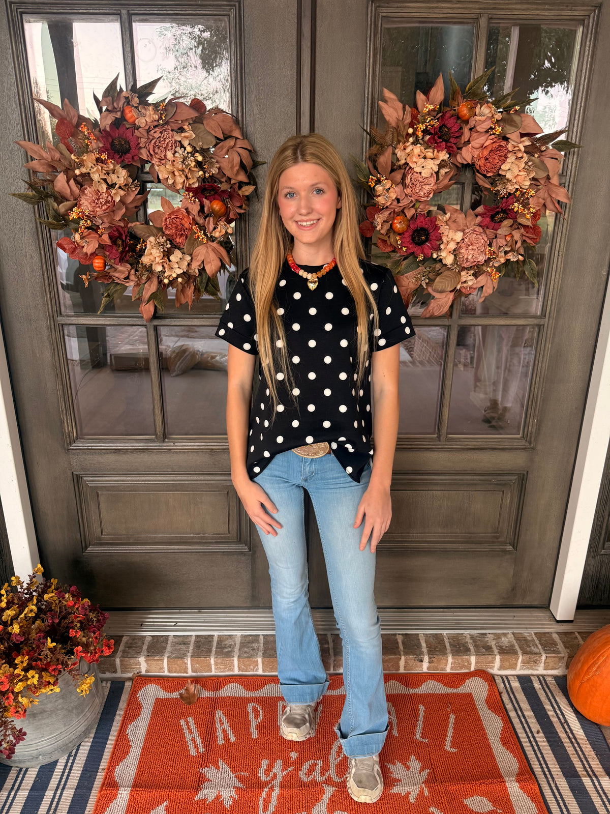 Black and white polkadot top