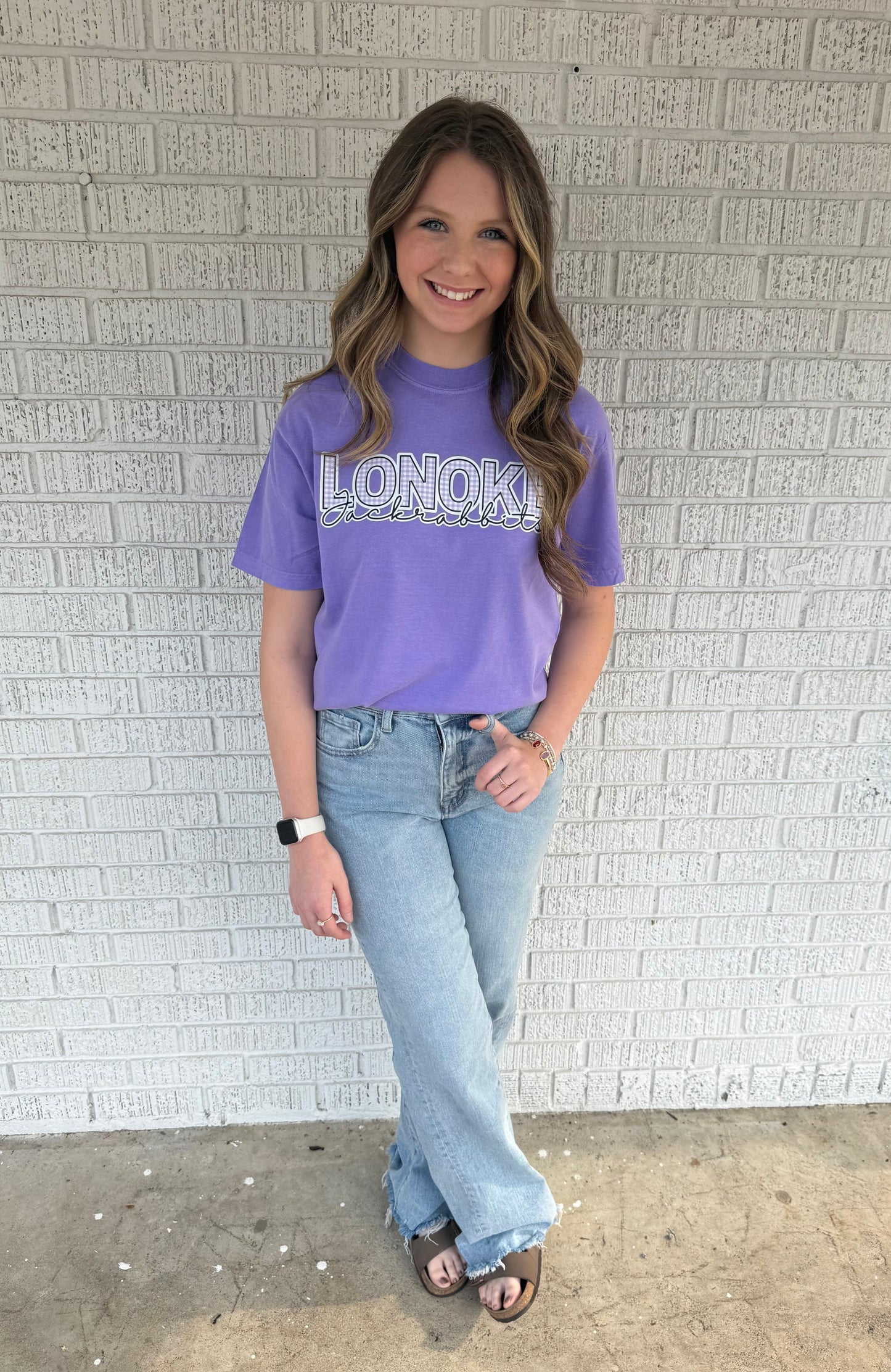 Gingham Violet Lonoke Jackrabbits Comfort Colors T-Shirt