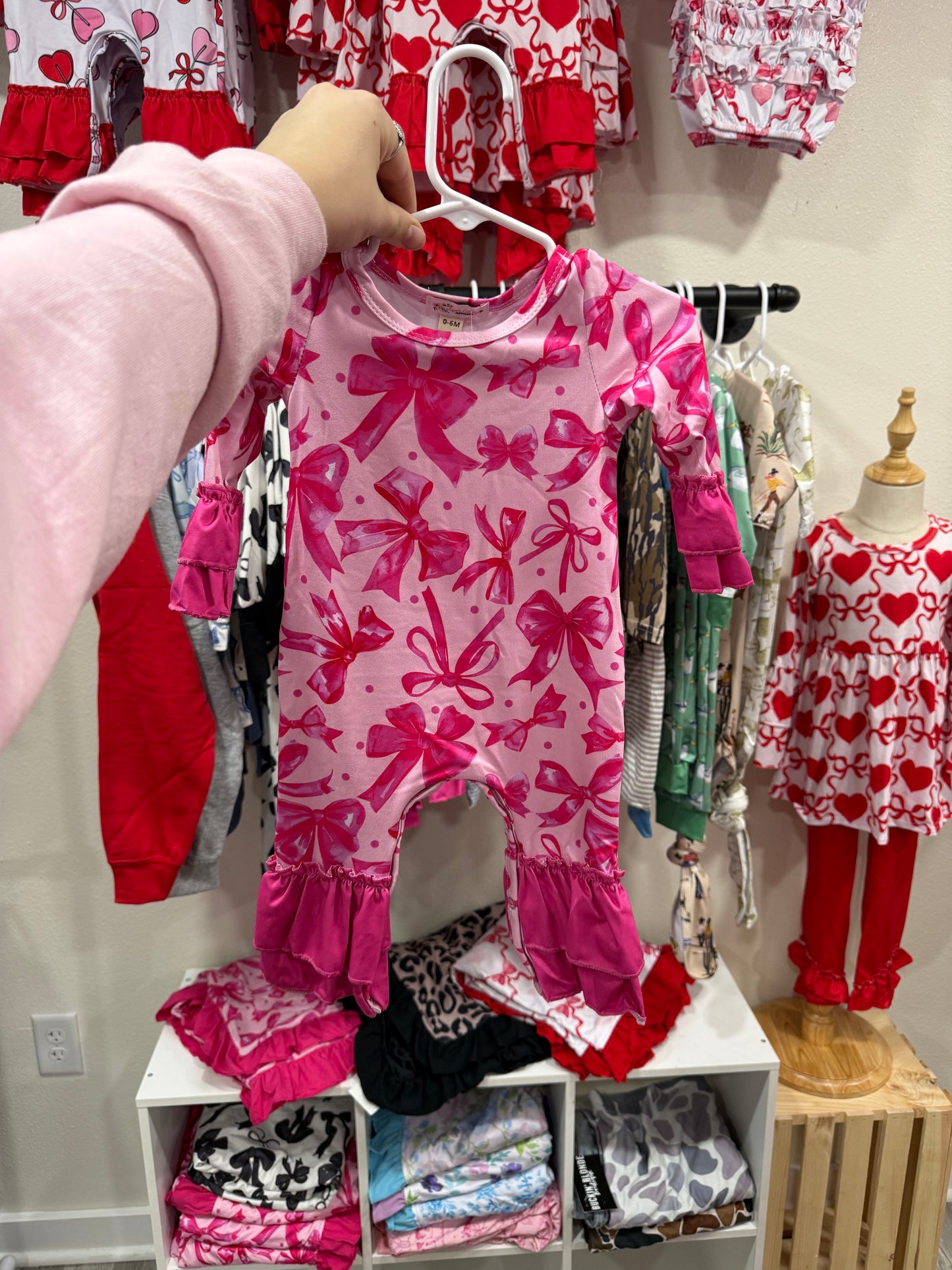 Pink Bow Ruffle Baby Romper