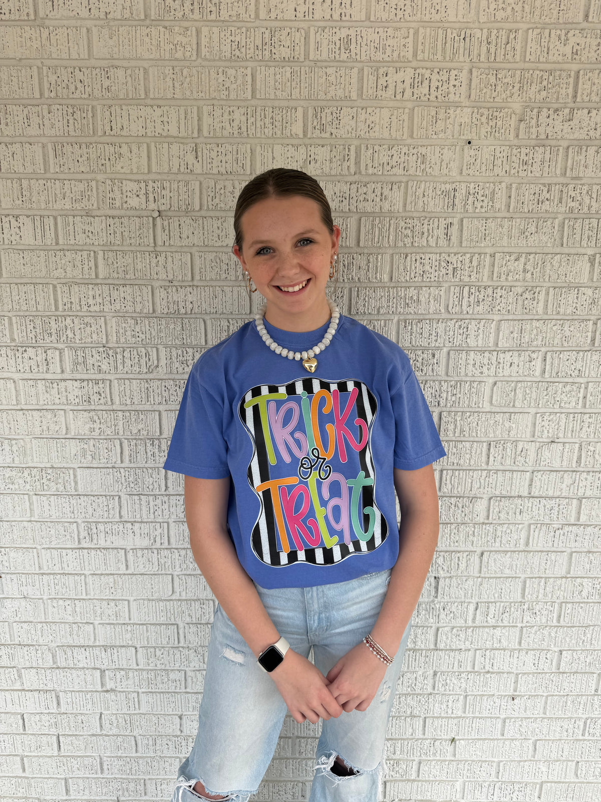 Colorful Striped Frame Trick or Treat Comfort Colors T-shirt