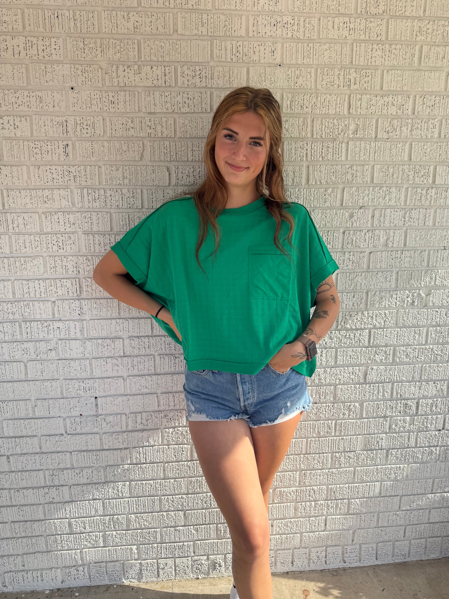 Green Textured Knit Top