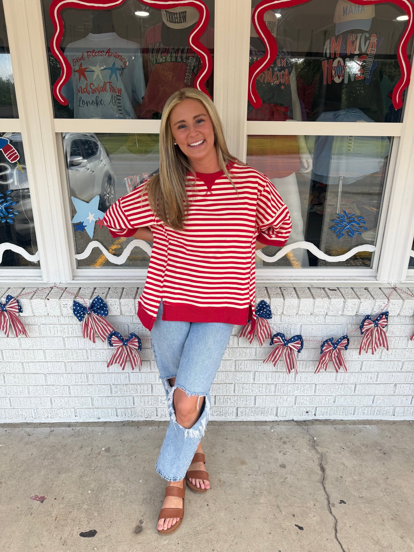 Oversized Red Striped Knit Top