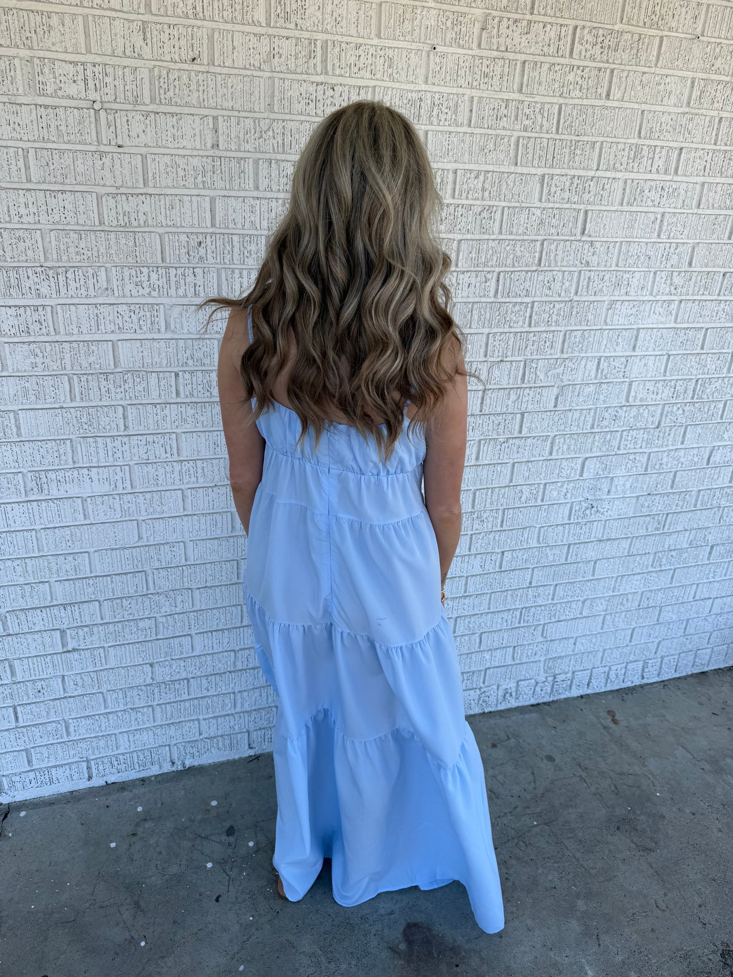 Baby Blue Poplin Tiered Dress 