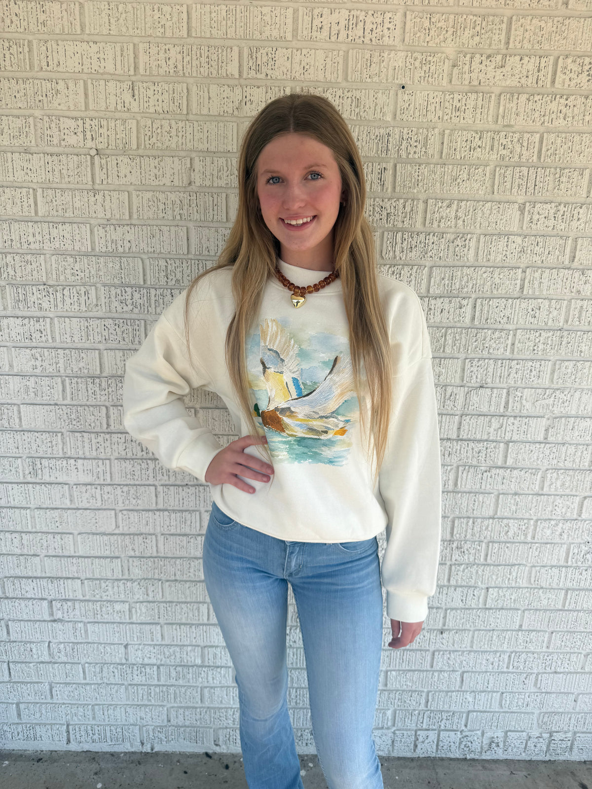 Watercolor Painted Duck MockNeck