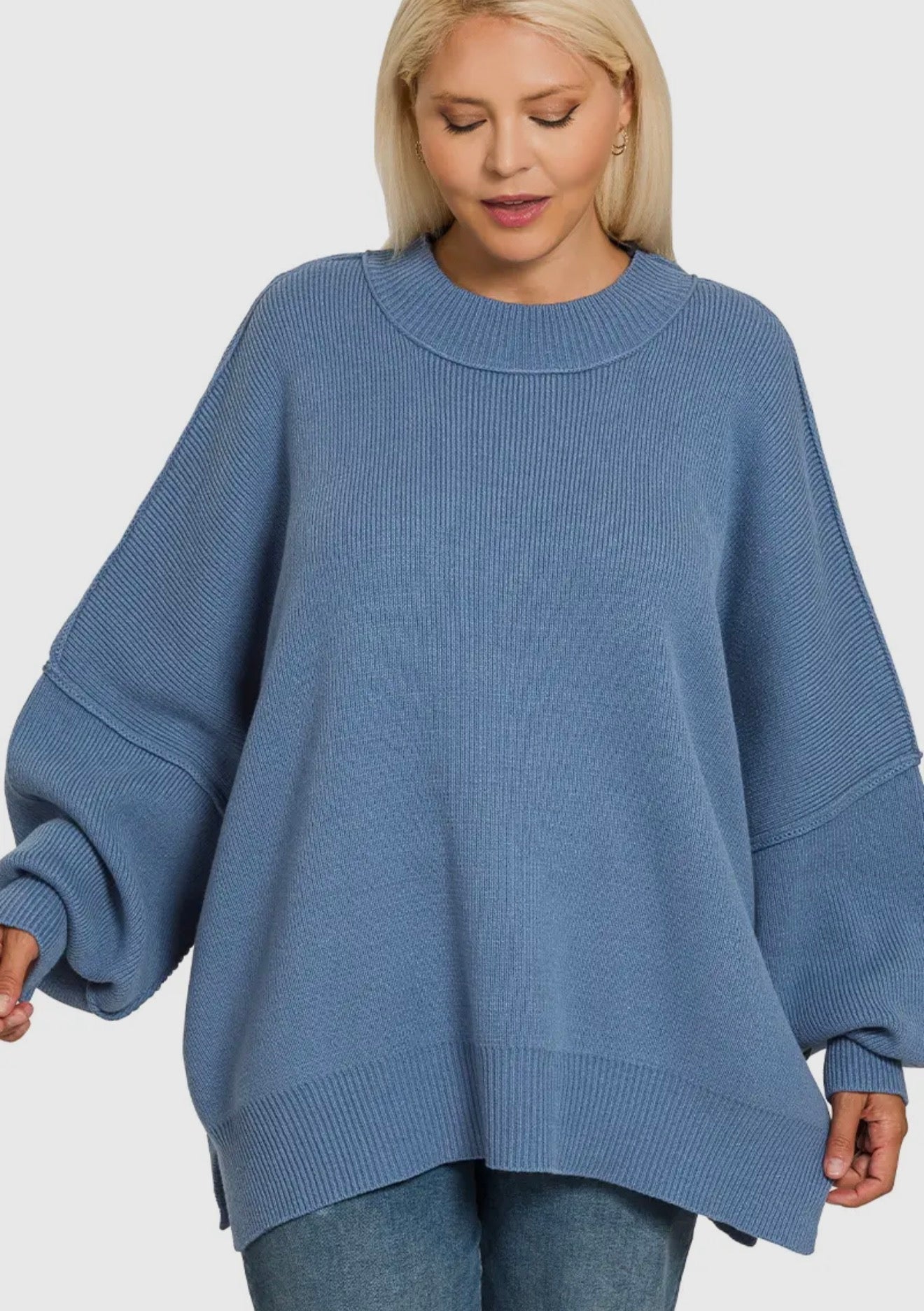 Dusty Blue Side Slit Sweater