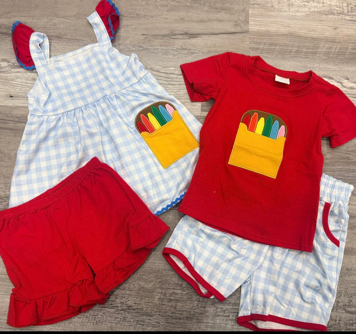 Crayon Appliqué Boys School Short Set