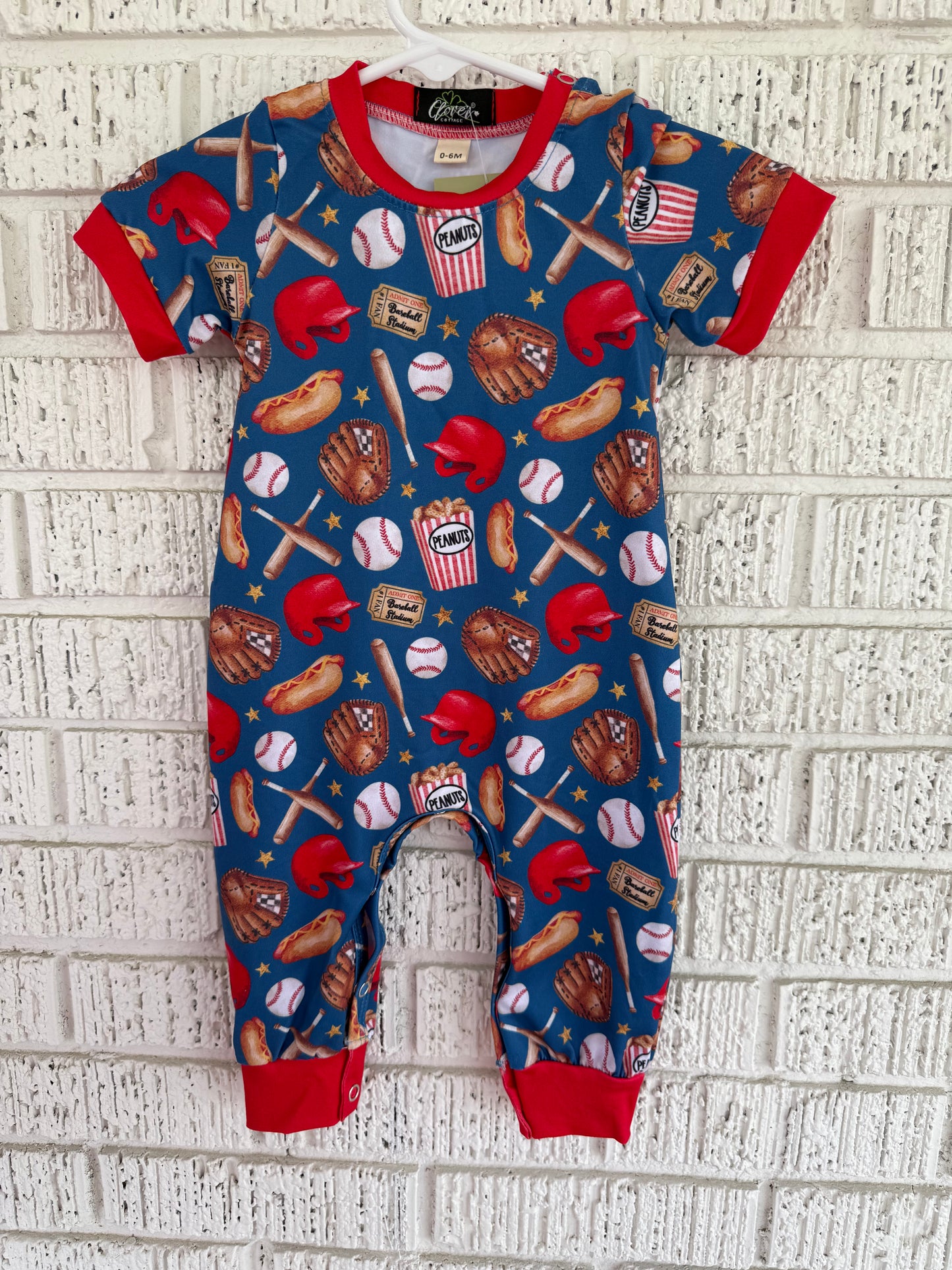 Navy Baseball Boys Romper