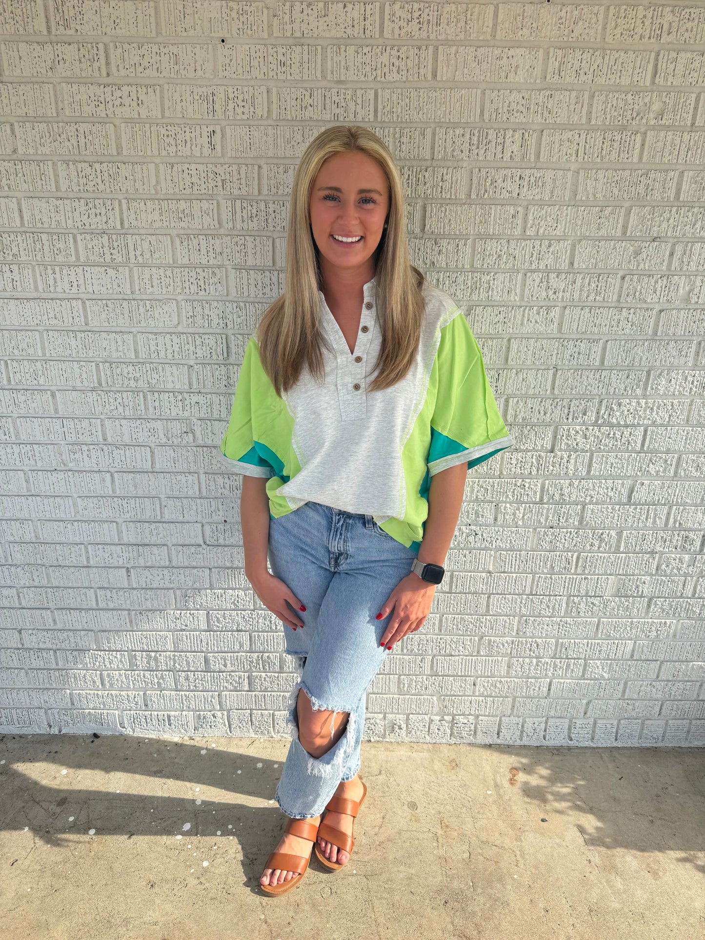 Oversized Green & Turquoise Color Block Top