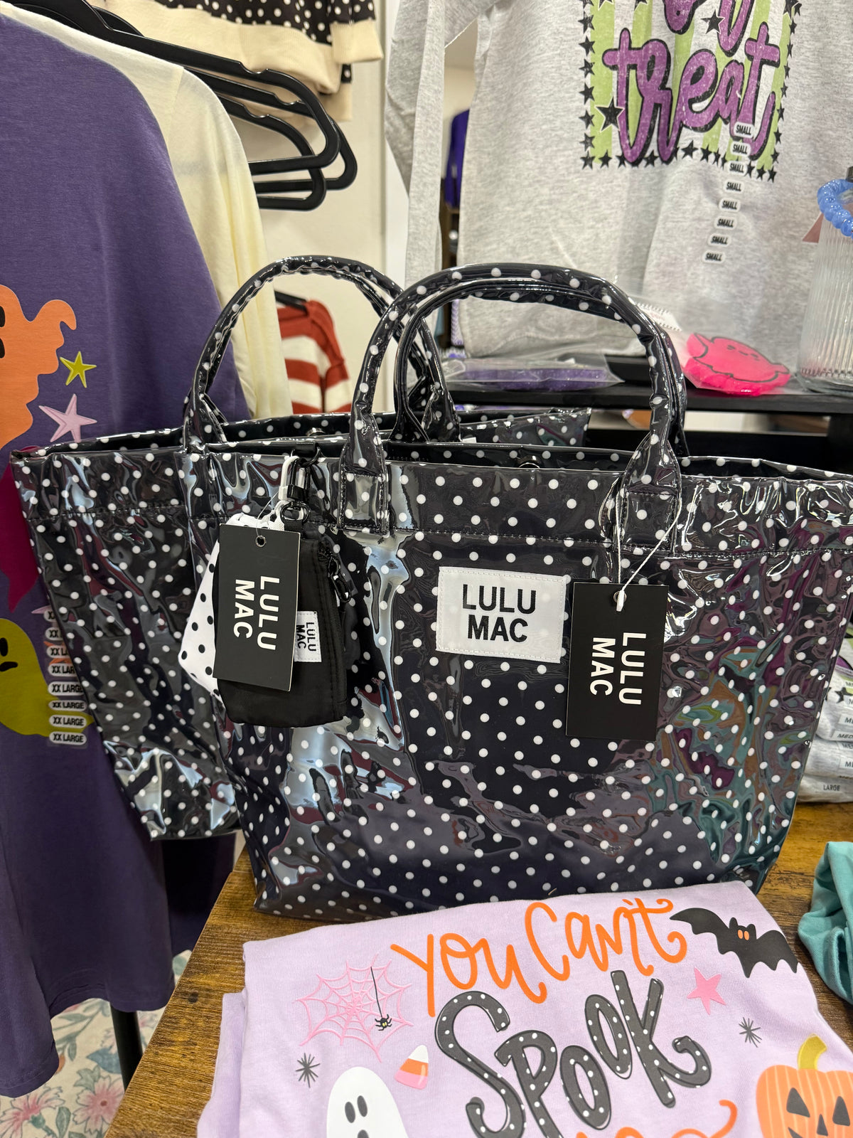 Black & white polkadot Lulu Mac Bag