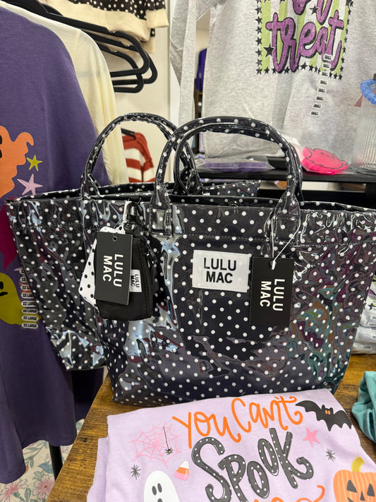 Black & white polkadot Lulu Mac Bag