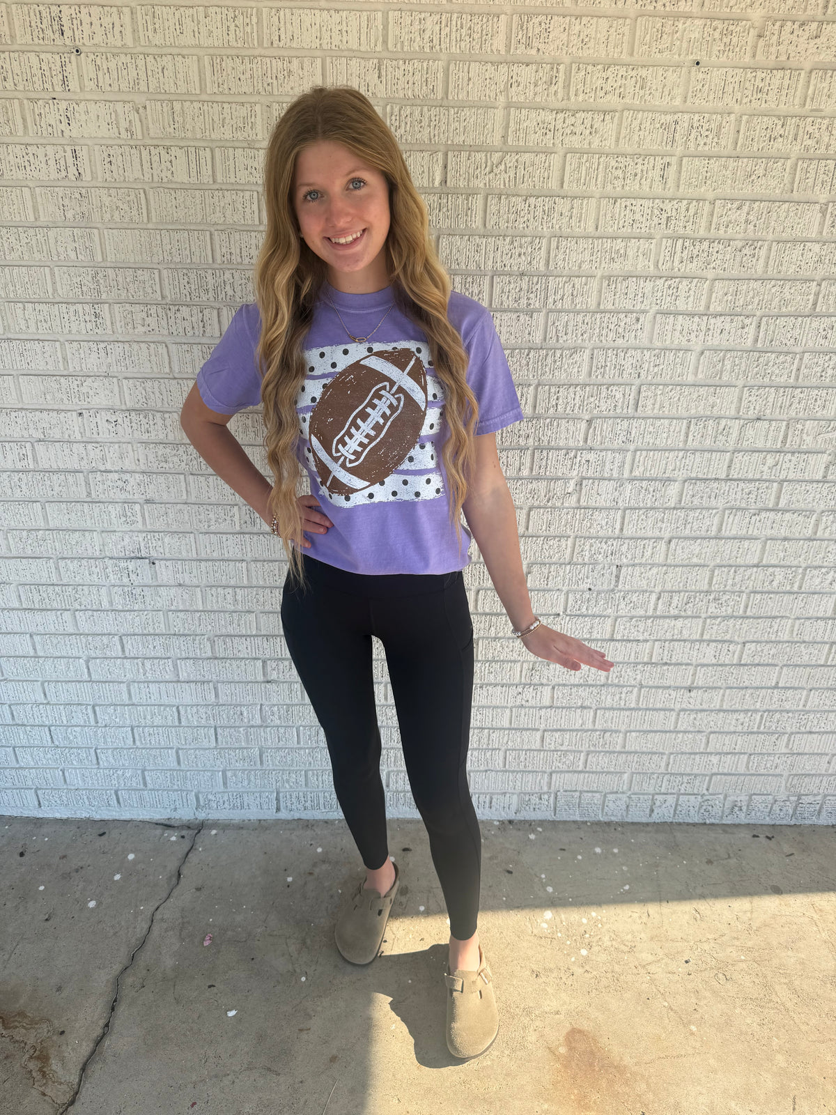 Violet Polkadot Football Comfort Colors T-Shirt
