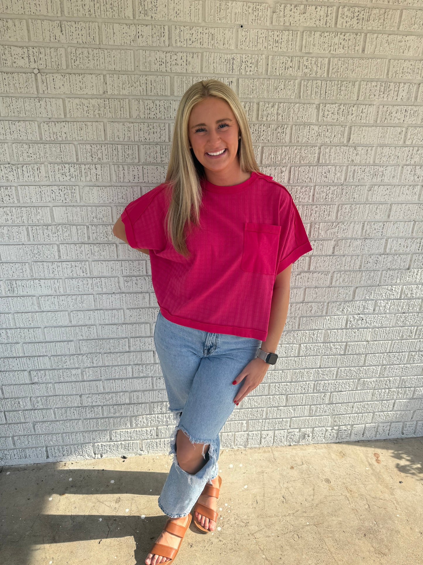 Pink Textured Knit Top
