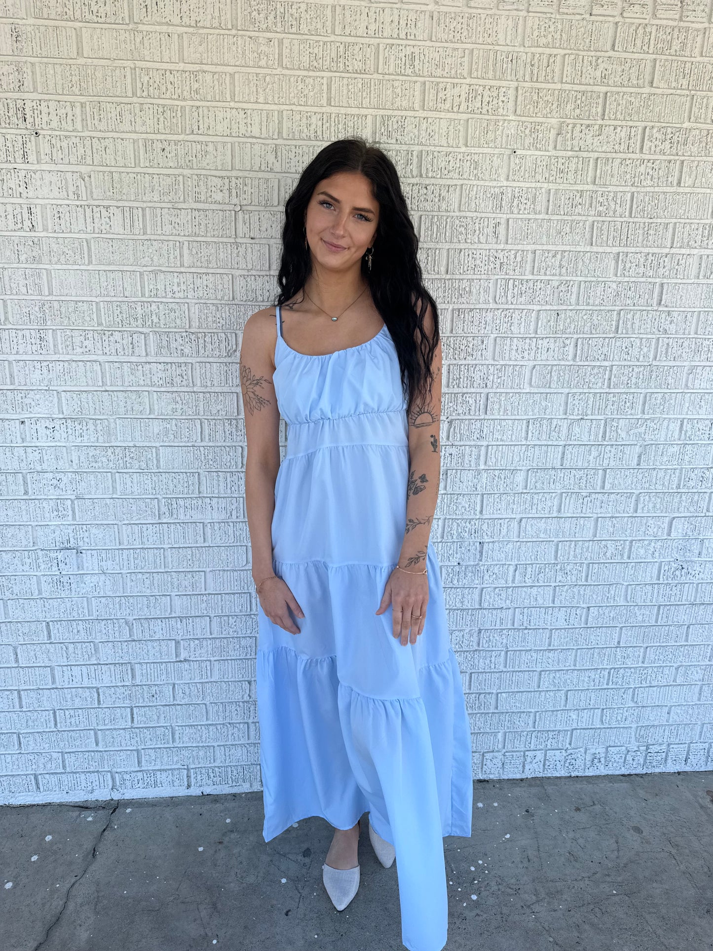 Baby Blue Poplin Tiered Dress ￼