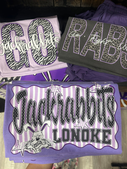 Purple & White Striped Polkadot Jackrabbits Comfort Colors T-Shirt
