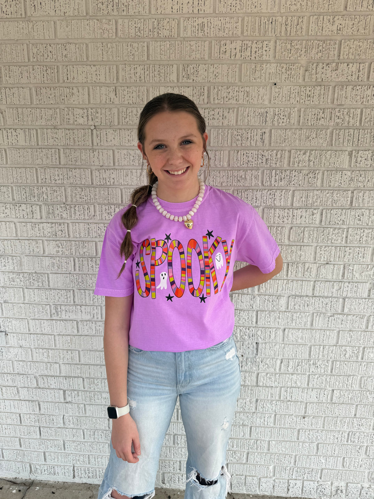 Spooky Striped Neon Violet Comfort Color T-Shirt
