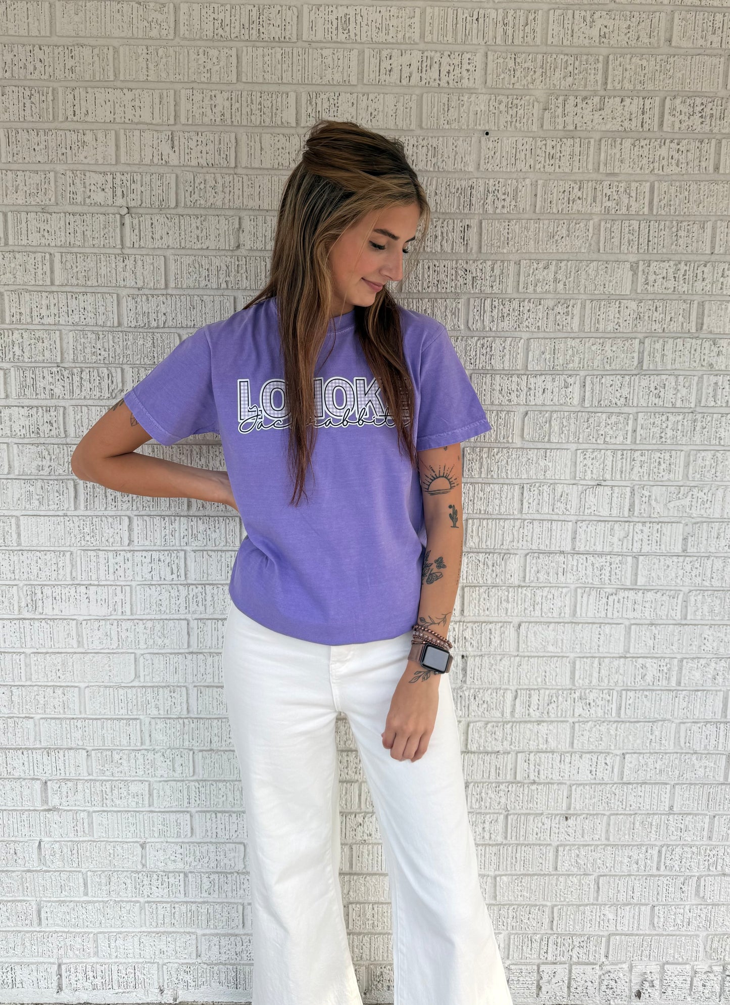 Gingham Violet Lonoke Jackrabbits Comfort Colors T-Shirt