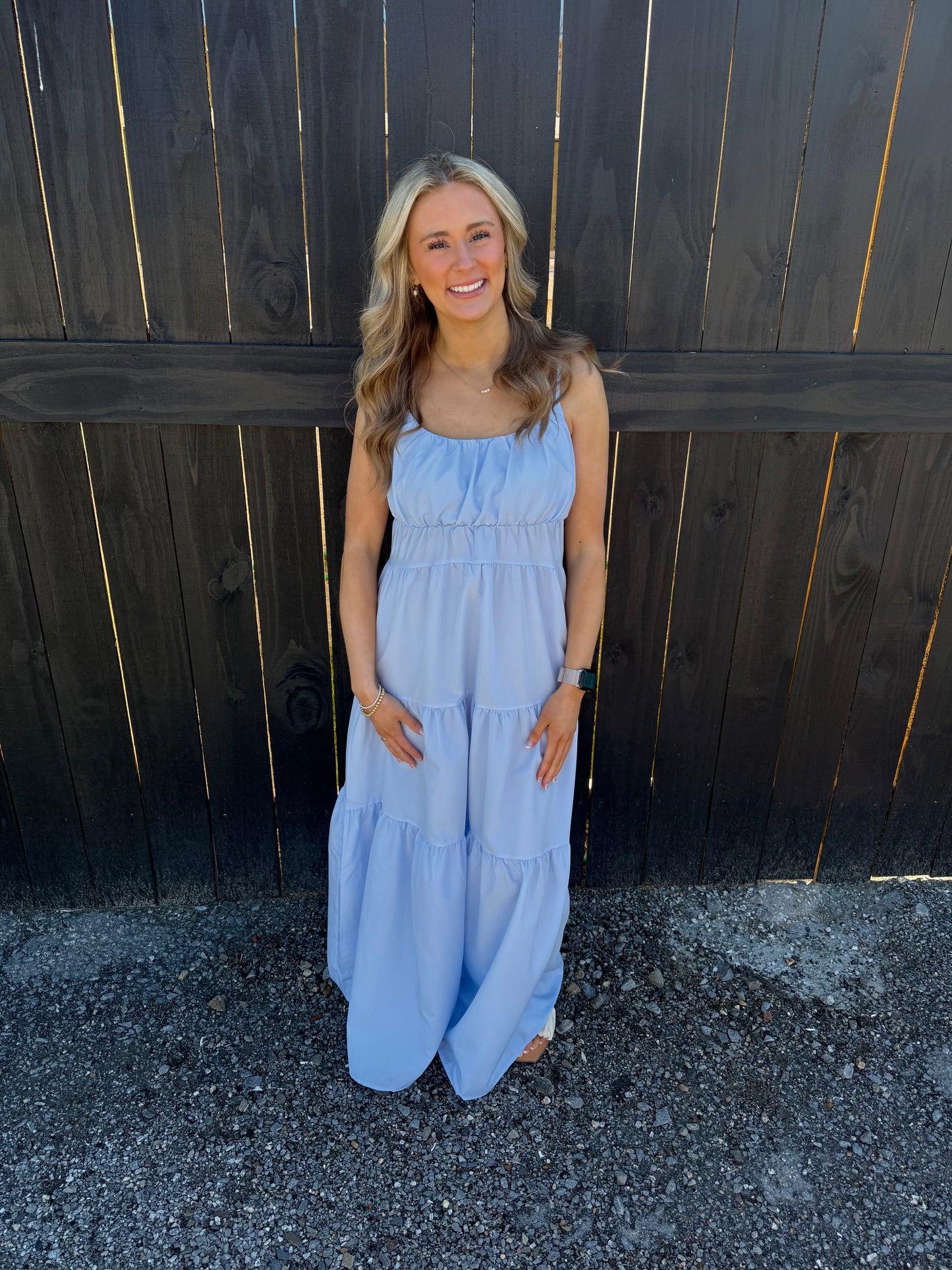 Baby Blue Poplin Tiered Dress ￼