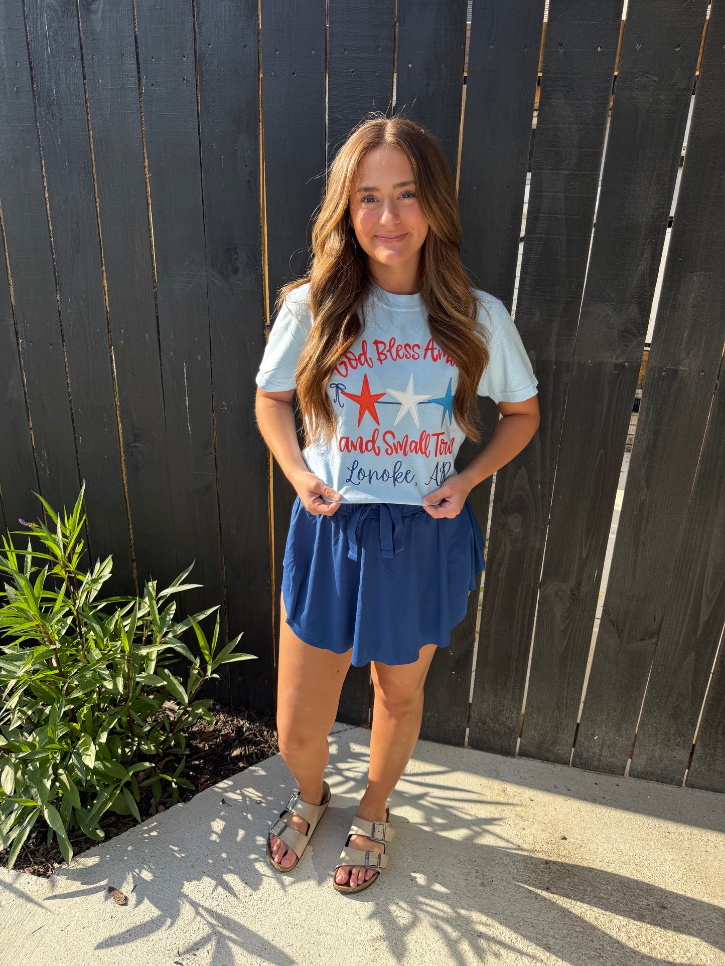 “God Bless America And Small Town Lonoke AR” Comfort Color T-shirt