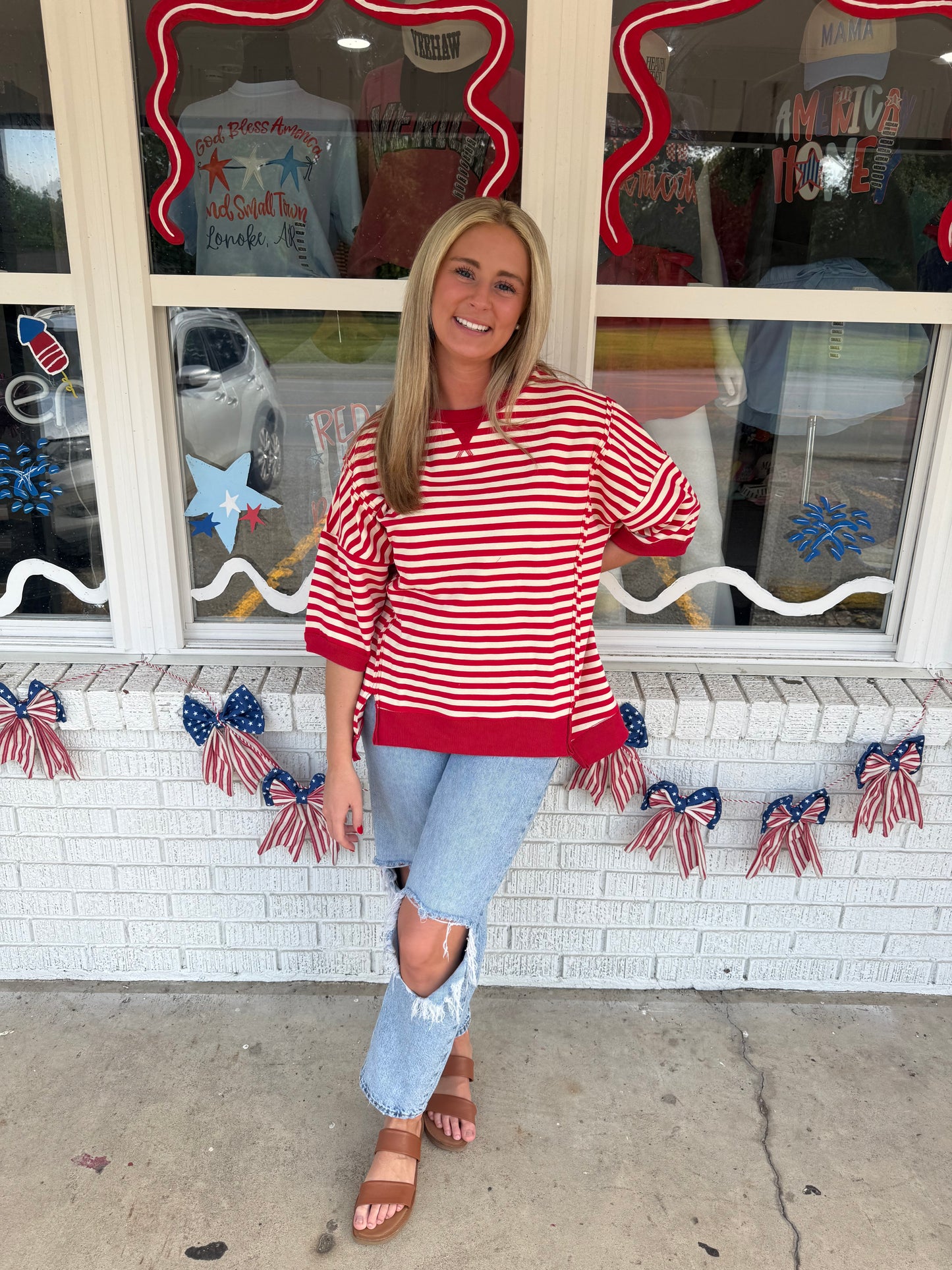 Oversized Red Striped Knit Top