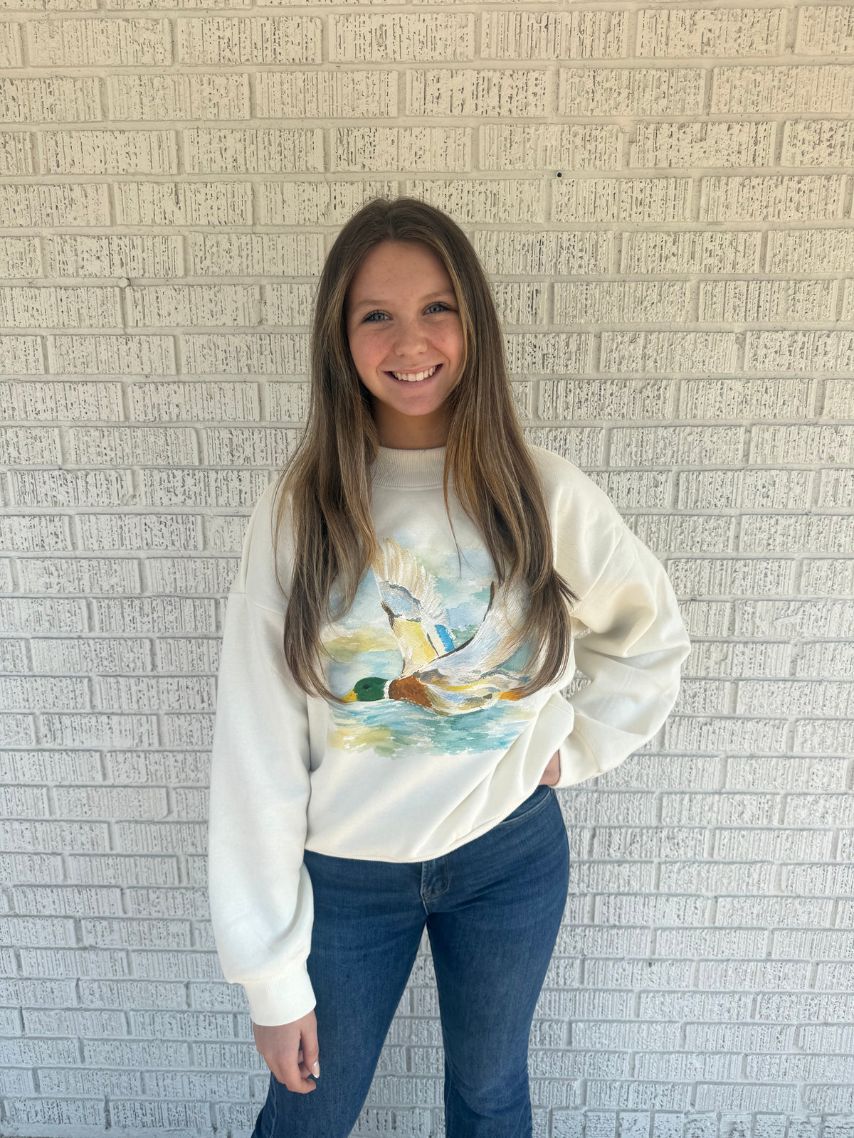 Watercolor Painted Duck MockNeck