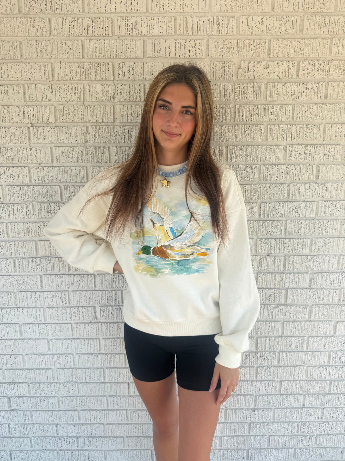Watercolor Painted Duck MockNeck