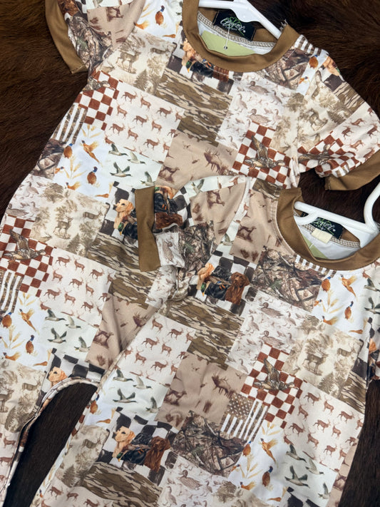 Hunting Dog Patchwork Romper