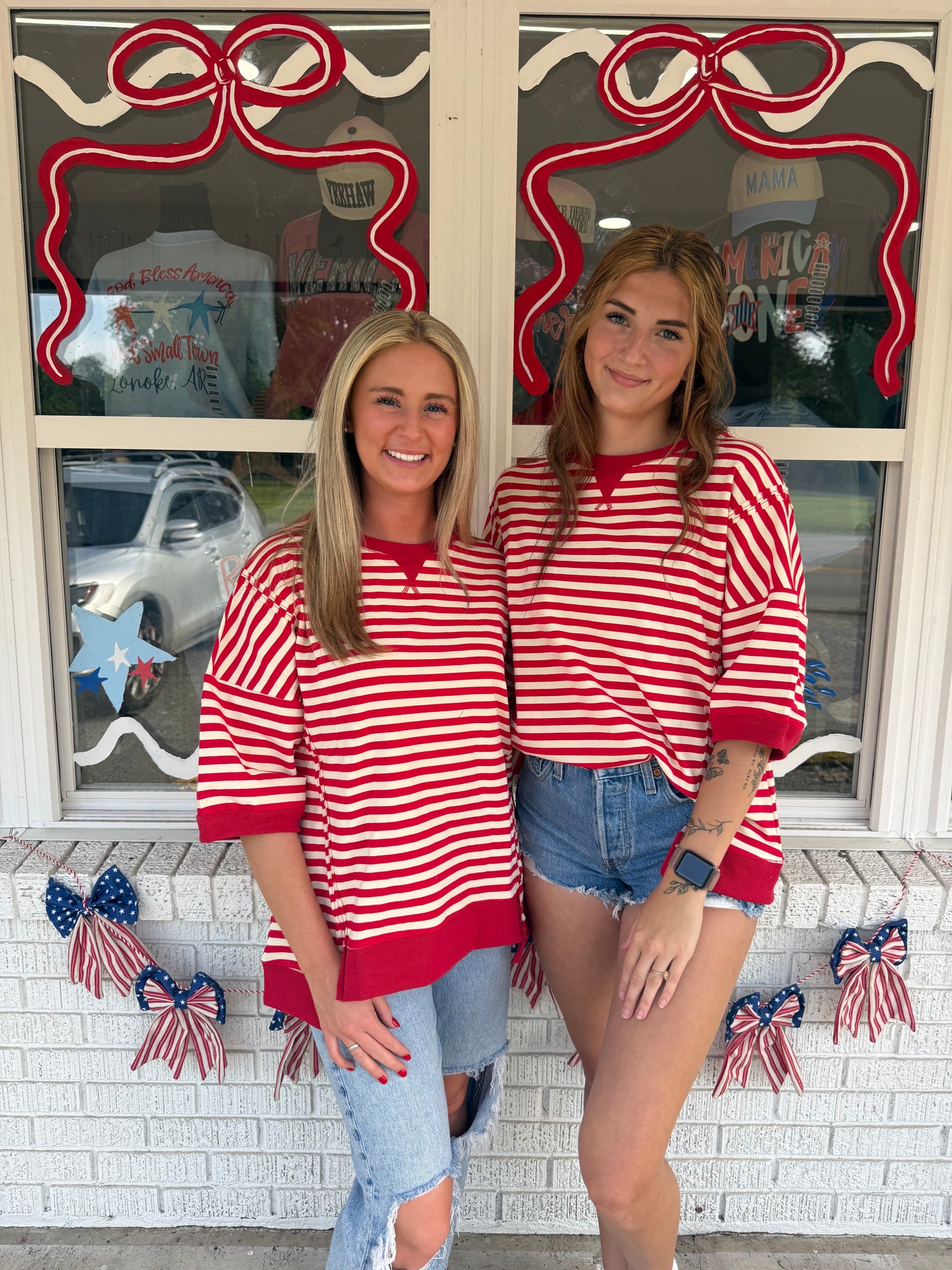Oversized Red Striped Knit Top