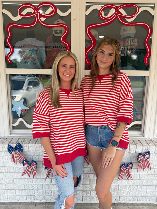 Oversized Red Striped Knit Top