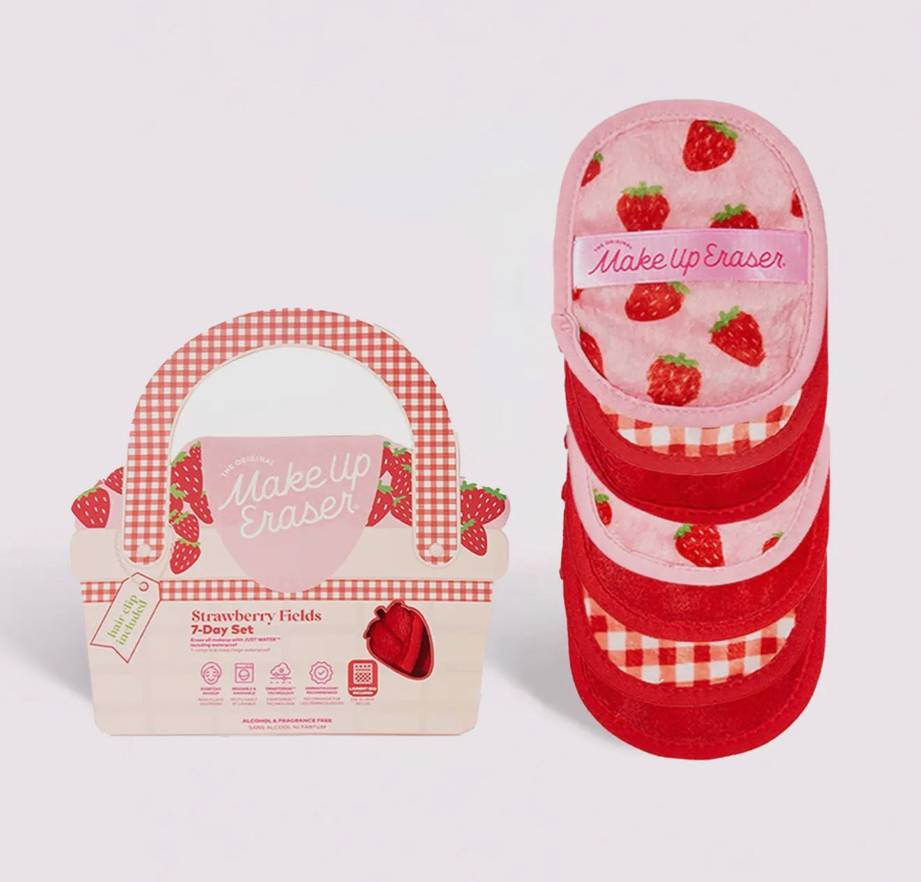 Makeup Eraser Strawberry 7- Day Set With Laundry Bag & Claw clip￼￼