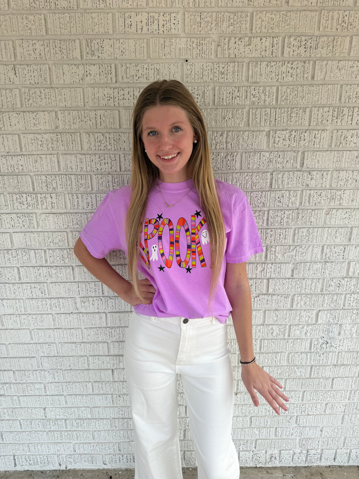 Spooky Striped Neon Violet Comfort Color T-Shirt