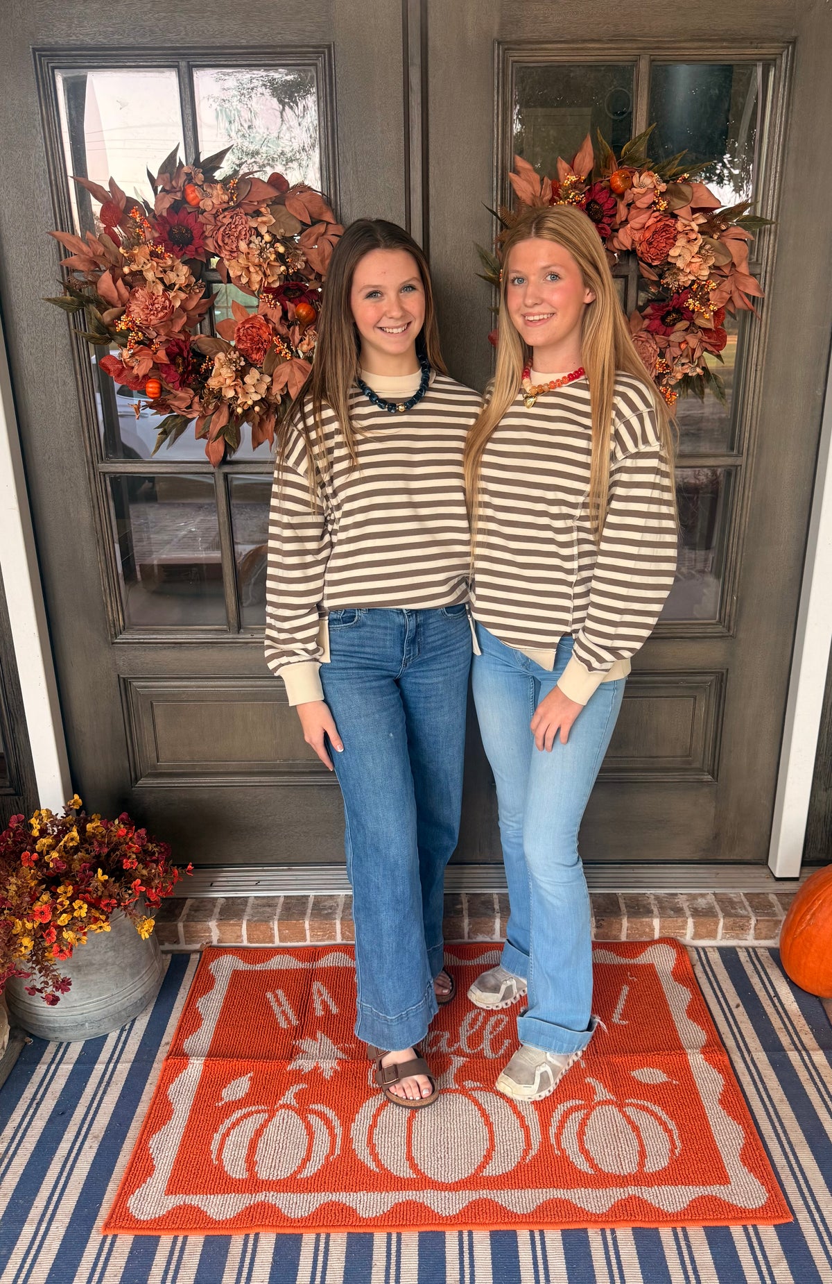 Mocha and Cream Stripped Long Sleeve top with a Fleece Lined Inside
