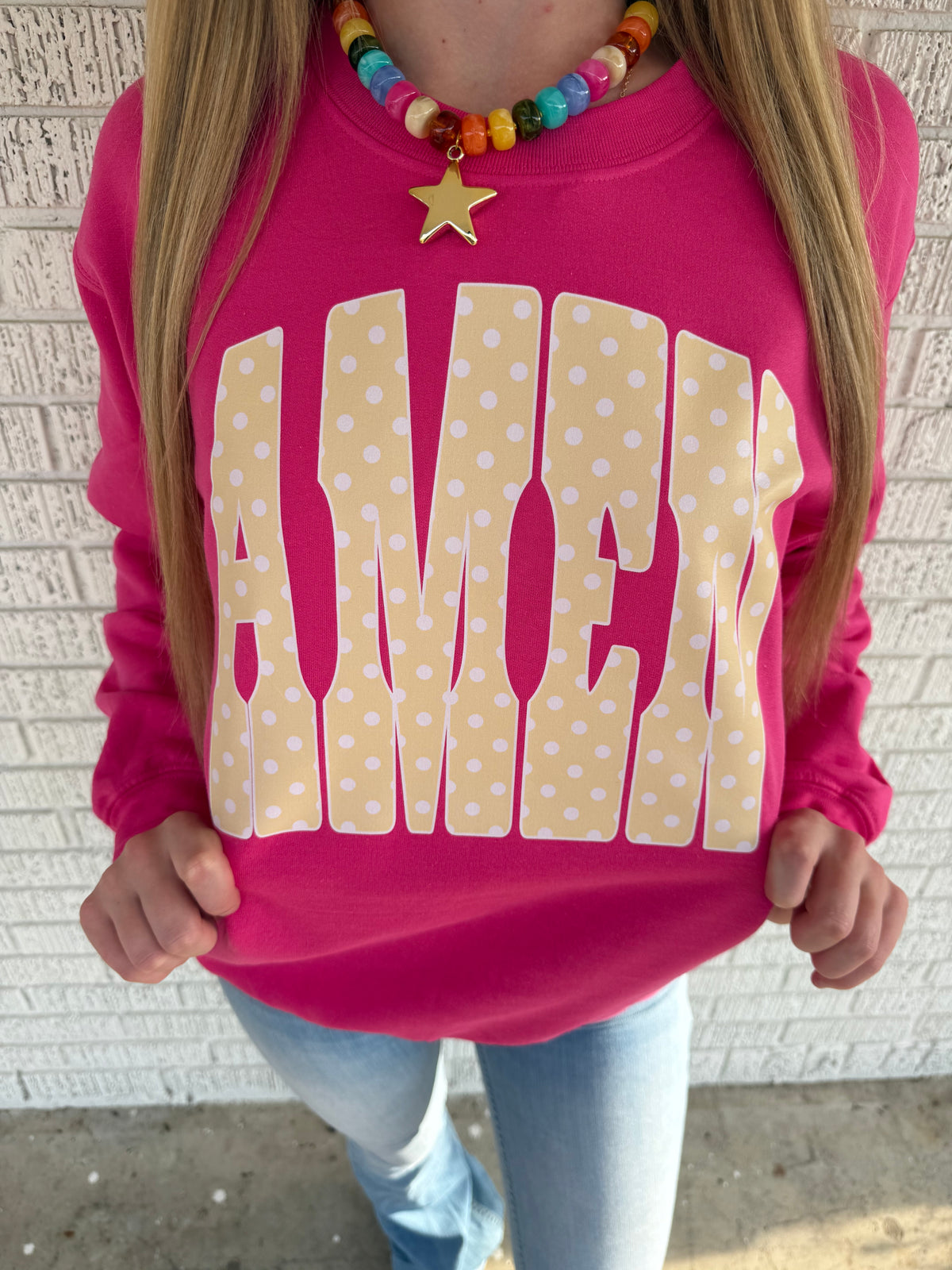 Hot Pink Polka AMEN dot Gildan Sweatshirt