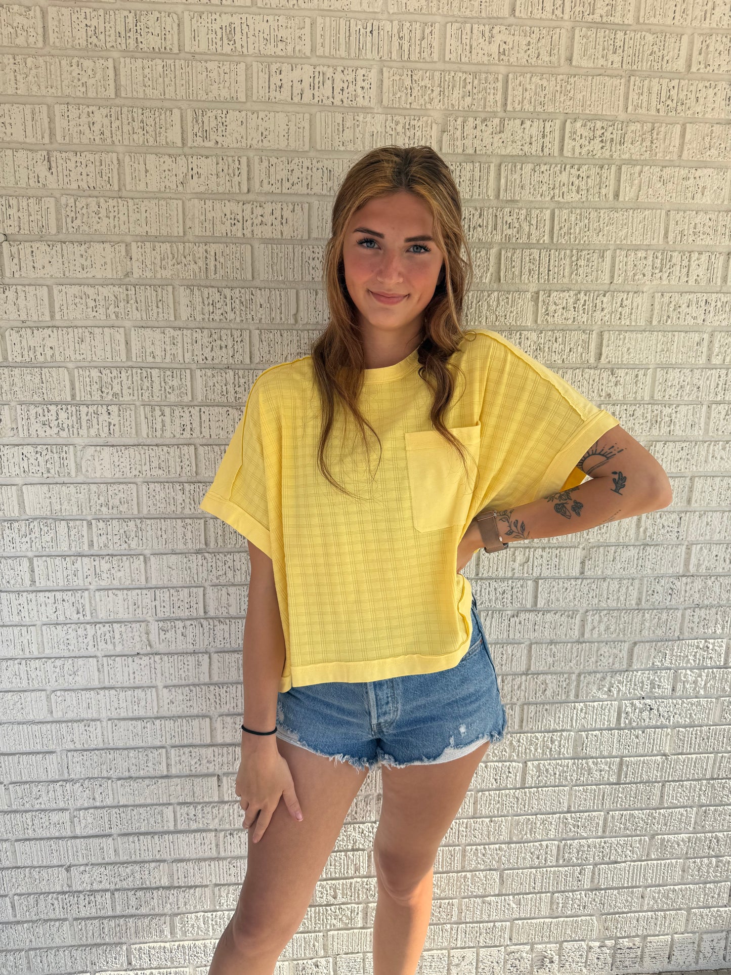 Yellow Textured Knit Top