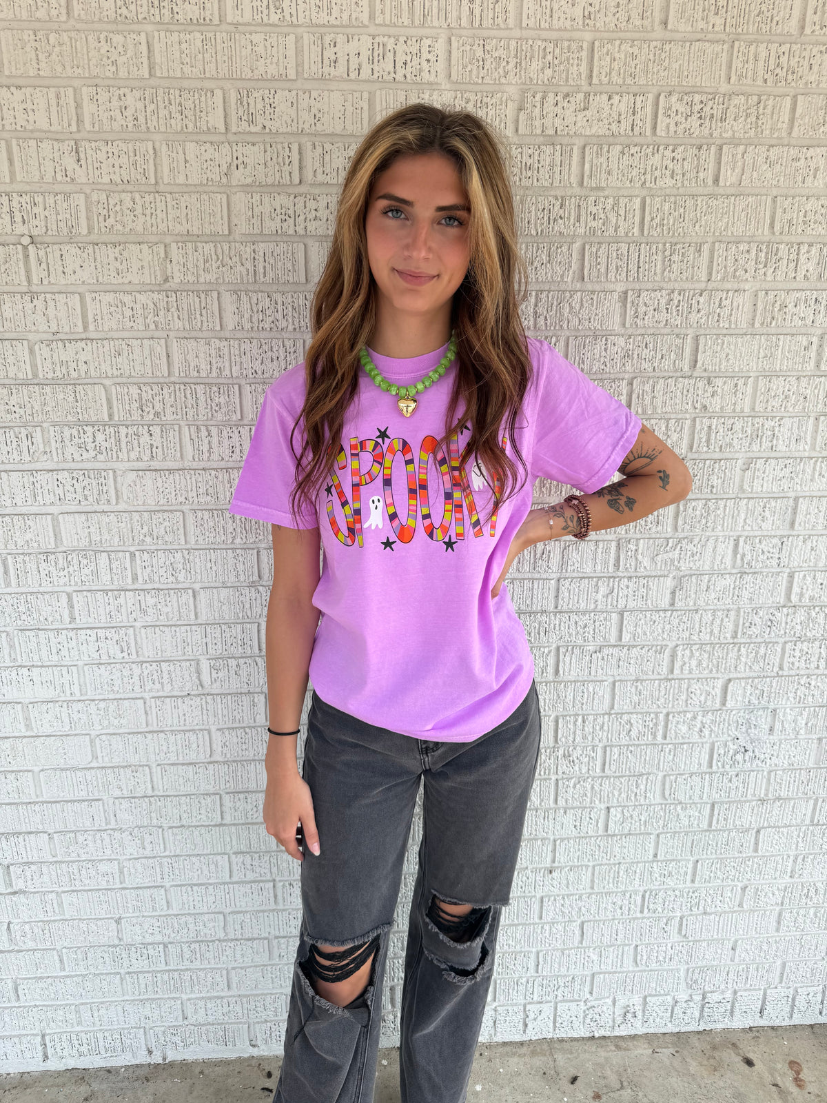 Spooky Striped Neon Violet Comfort Color T-Shirt