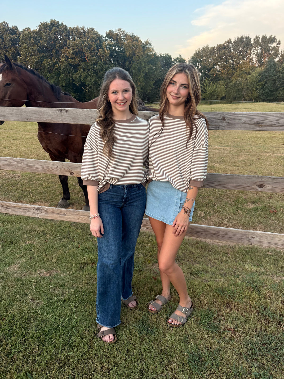 Mocha Striped Contrast Trim Top