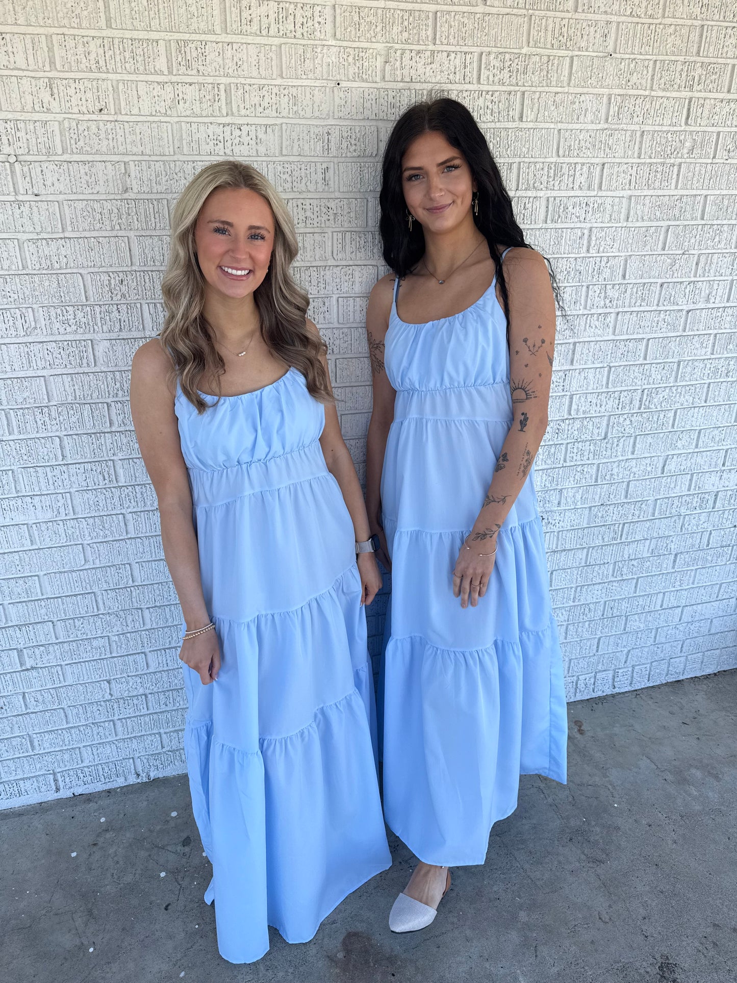 Baby Blue Poplin Tiered Dress ￼