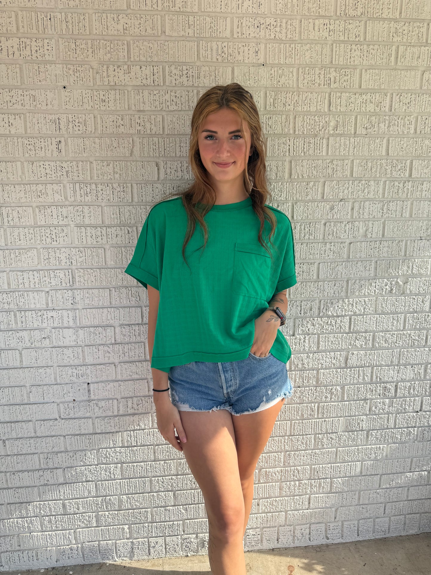 Green Textured Knit Top