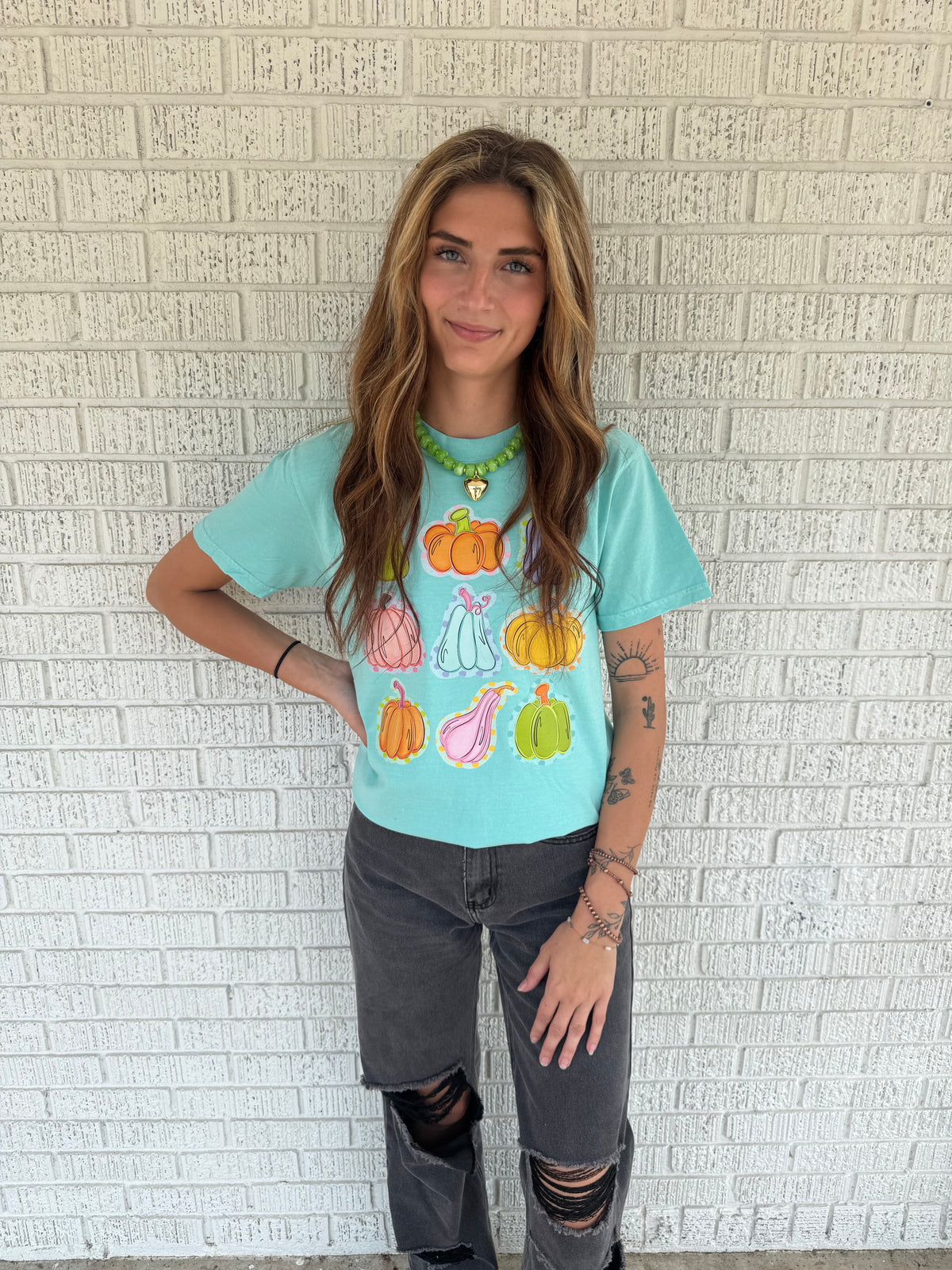 Colorful Pumpkins On Chalky Mint Comfort Colors T-shirt