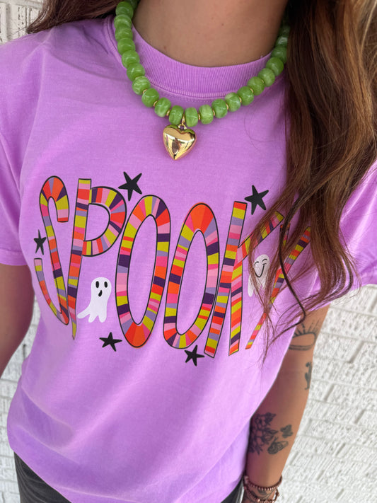 Spooky Striped Neon Violet Comfort Color T-Shirt