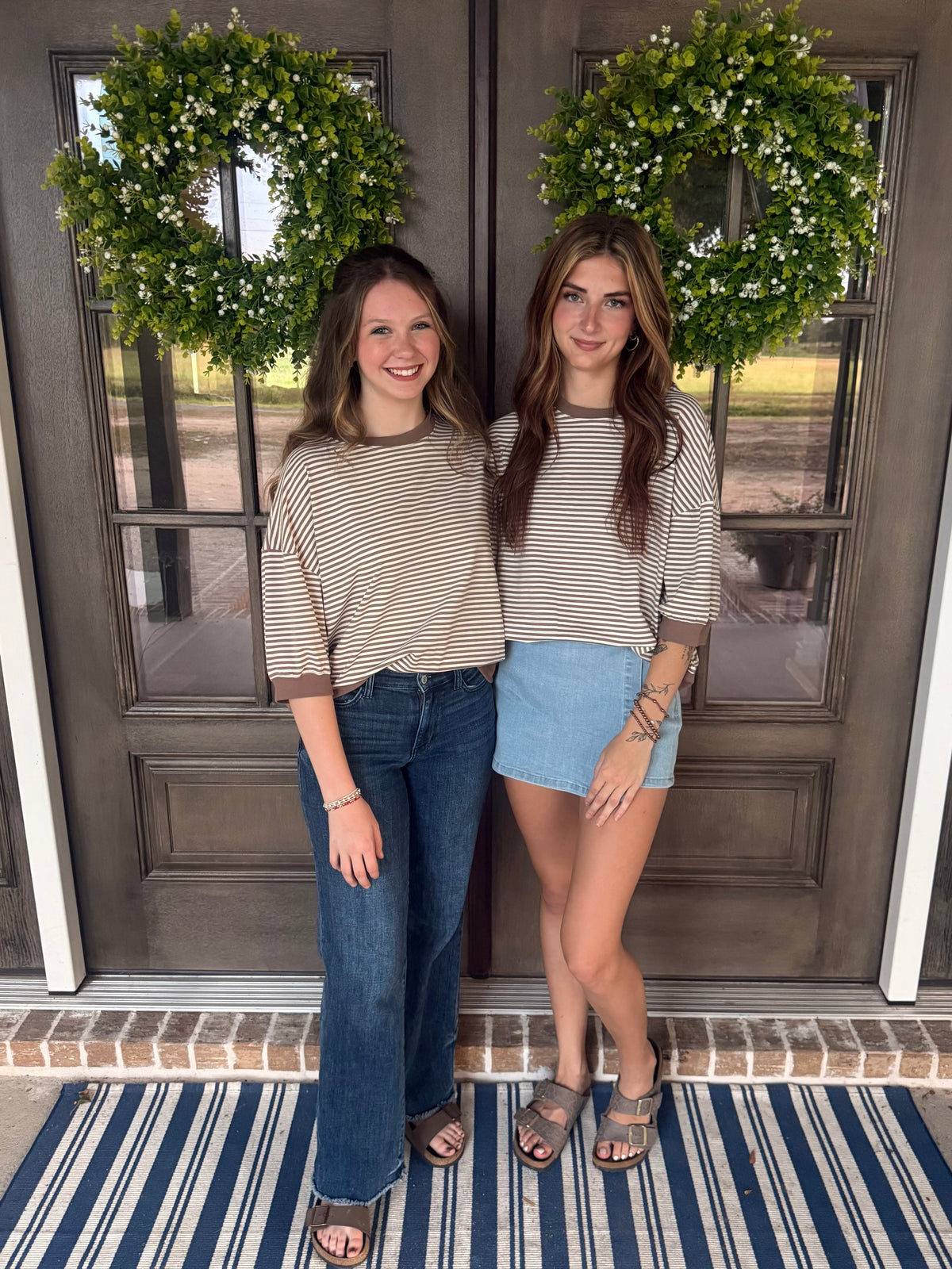 Mocha Striped Contrast Trim Top