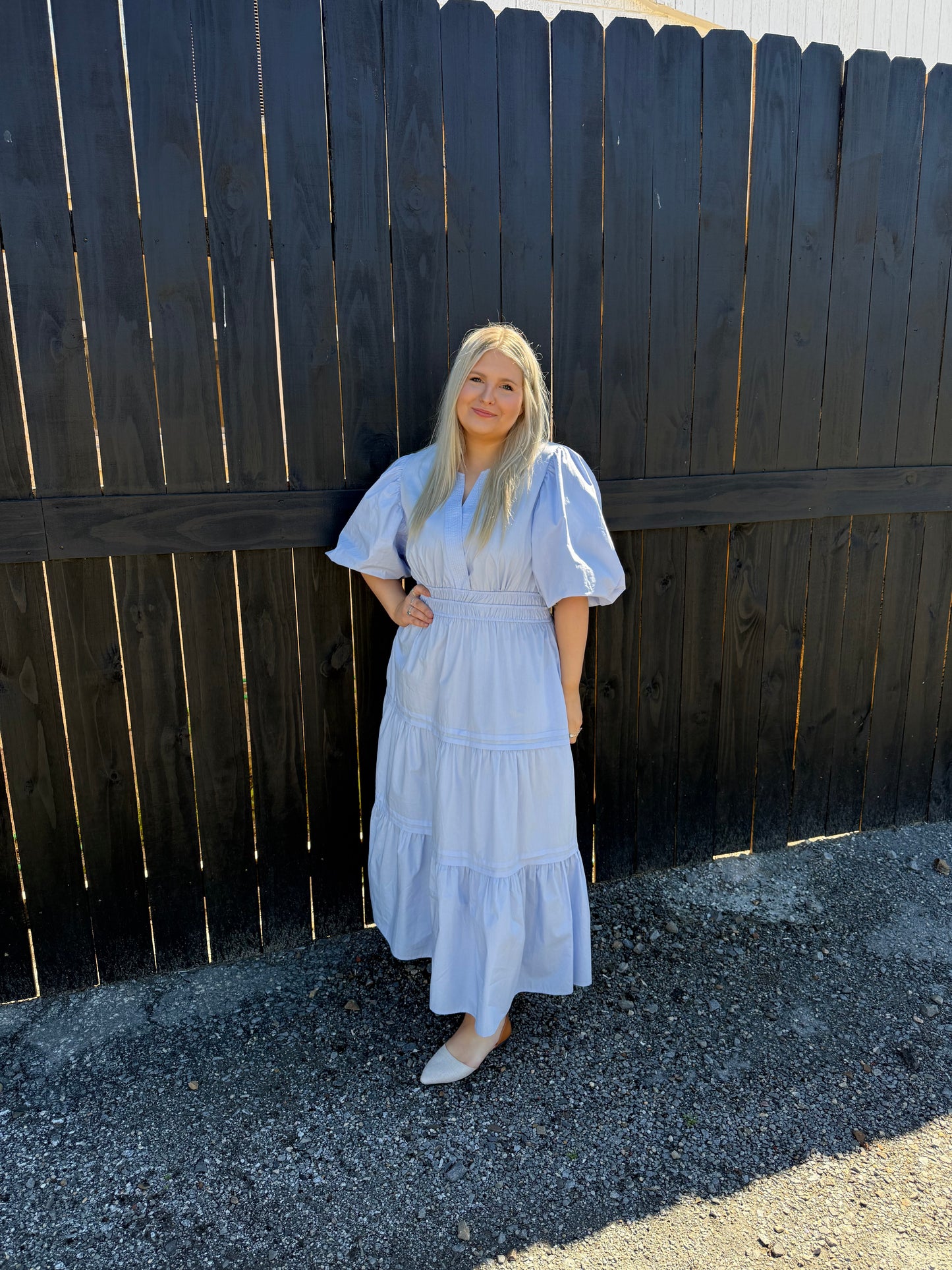 Plus Baby Blue Poplin Woven Tiered Dress
