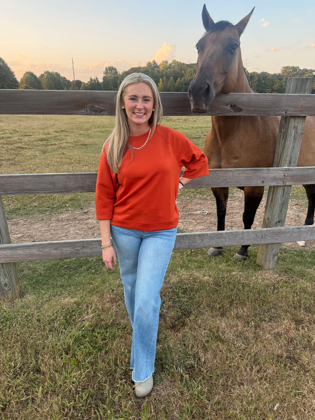 Burnt Orange 3/4 Sleeve Top