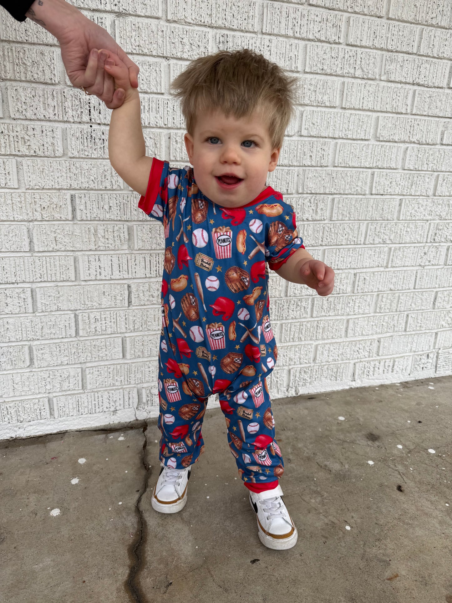 Navy Baseball Boys Romper