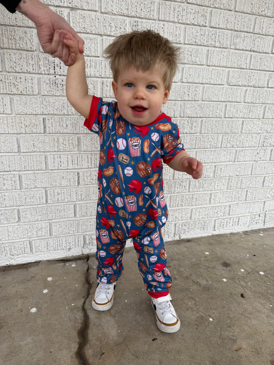 Navy Baseball Boys Romper