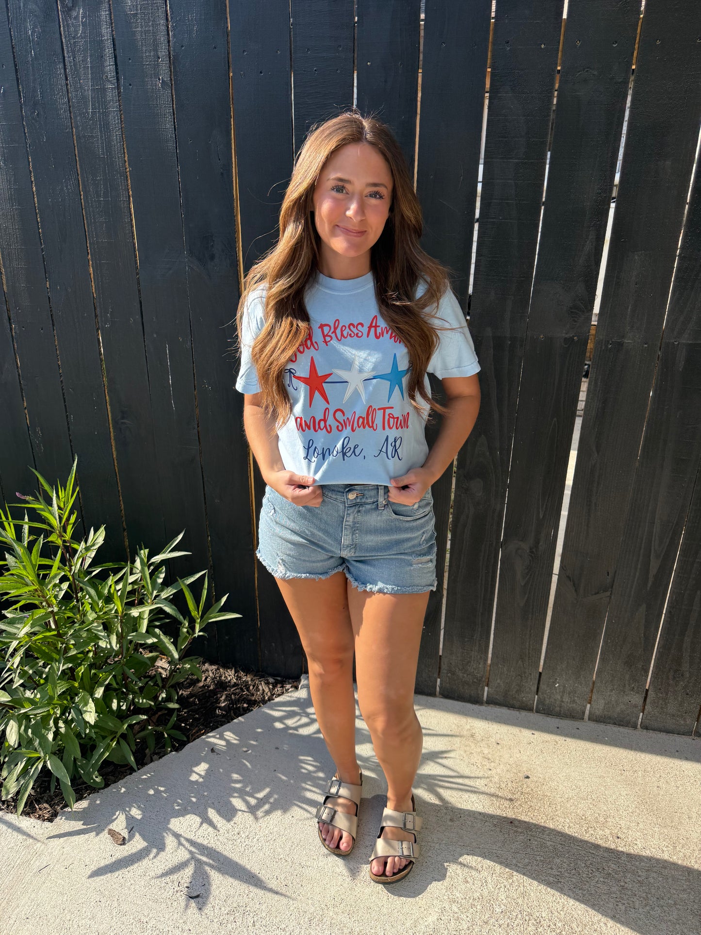 “God Bless America And Small Town Lonoke AR” Comfort Color T-shirt