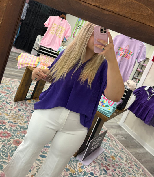 Plus Sized Purple V Neck Flowy Top