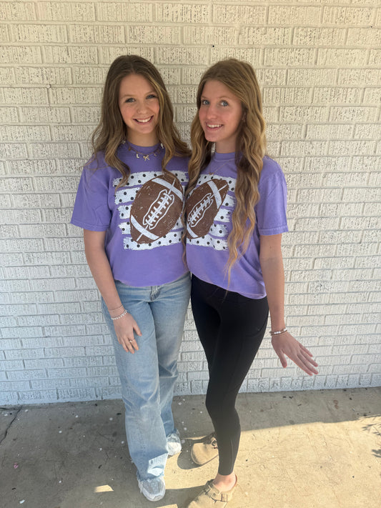 Violet Polkadot Football Comfort Colors T-Shirt