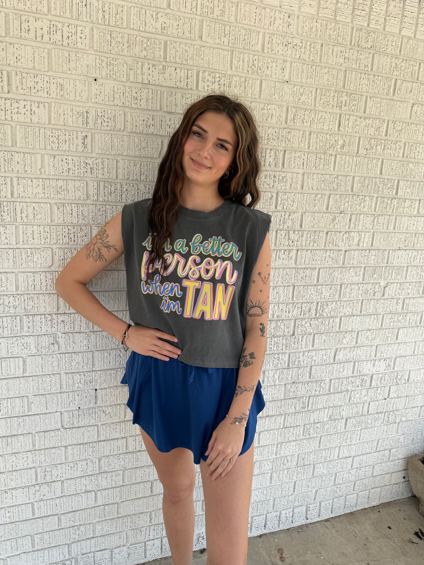“I’m A Better Person When I’m Tan” Boxy Tank