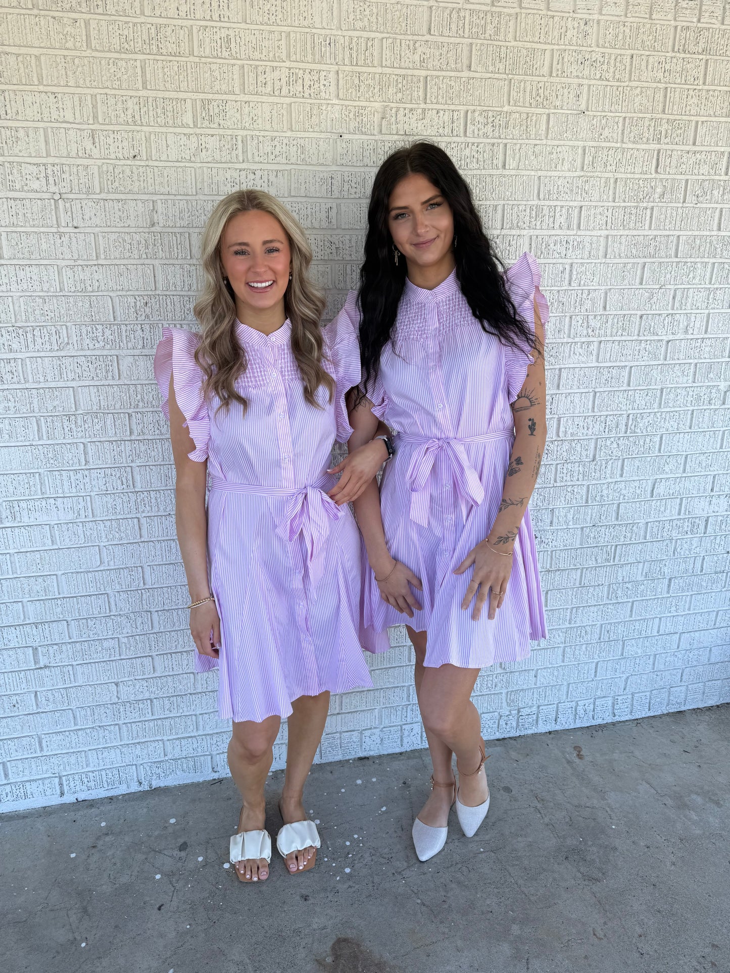 Pink Striped Ruffle Sleeve Dress